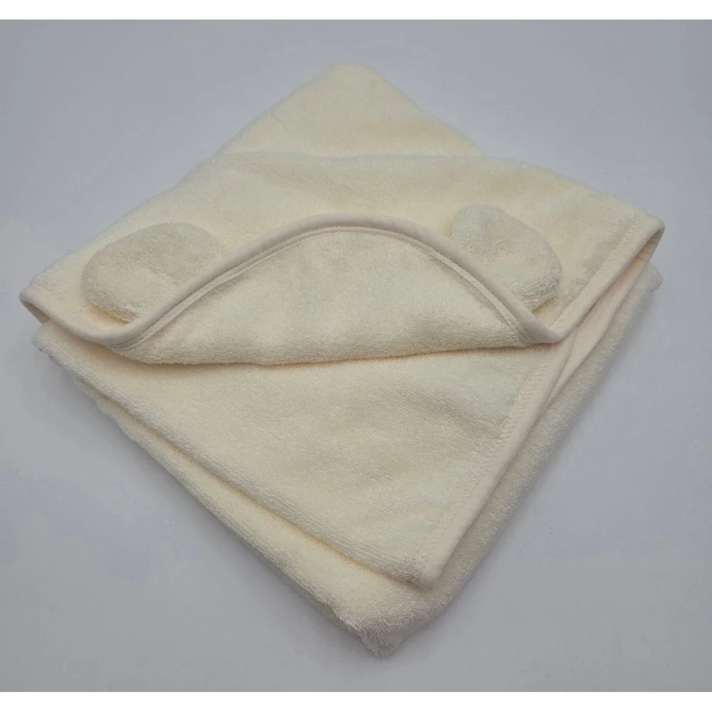 Lot of 2 Organic Cotton Hooded Baby Bath Towels Swaddle Blankets Bear Ears 30x30